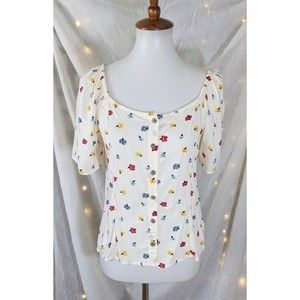 Madewell S Seamed Button-Down Shirt in Confetti Floral Daisy Blouse Scoop Neck